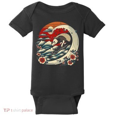 Opossum Japanese Wave Vintage Possum Lover Baby Bodysuit