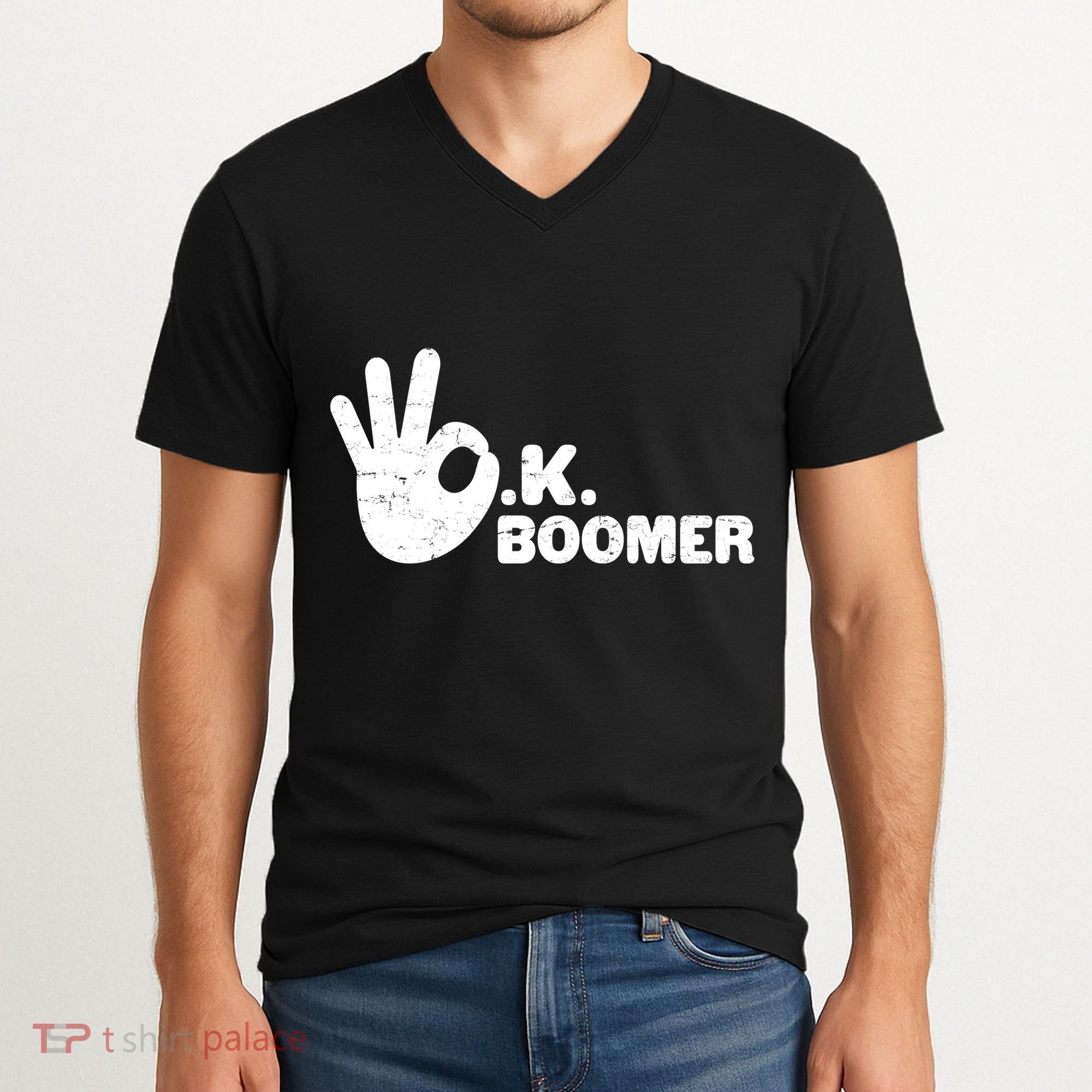 OK Boomer Funny Millenial OK Clapback Sarcasm V-Neck T-Shirt