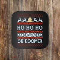 Ok Boomer Funny Ugly Christmas Sweater Ho Ho Ho  Coaster thumb 0