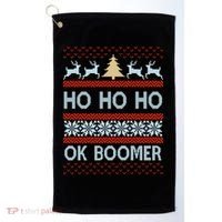 Ok Boomer Funny Ugly Christmas Sweater Ho Ho Ho  Golf Towel thumb 0