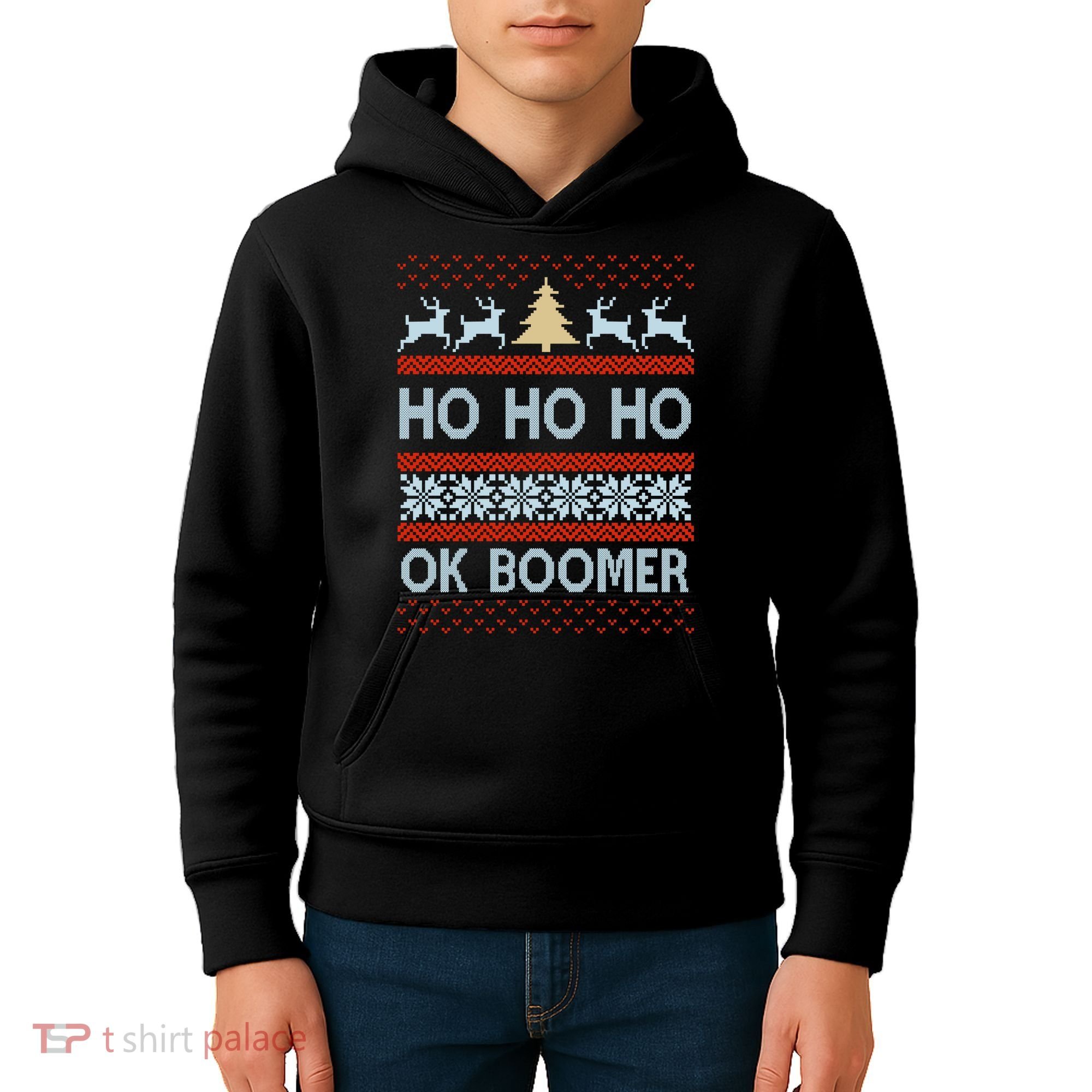 Ok Boomer Funny Ugly Christmas Sweater Ho Ho Ho  Kids Hoodie