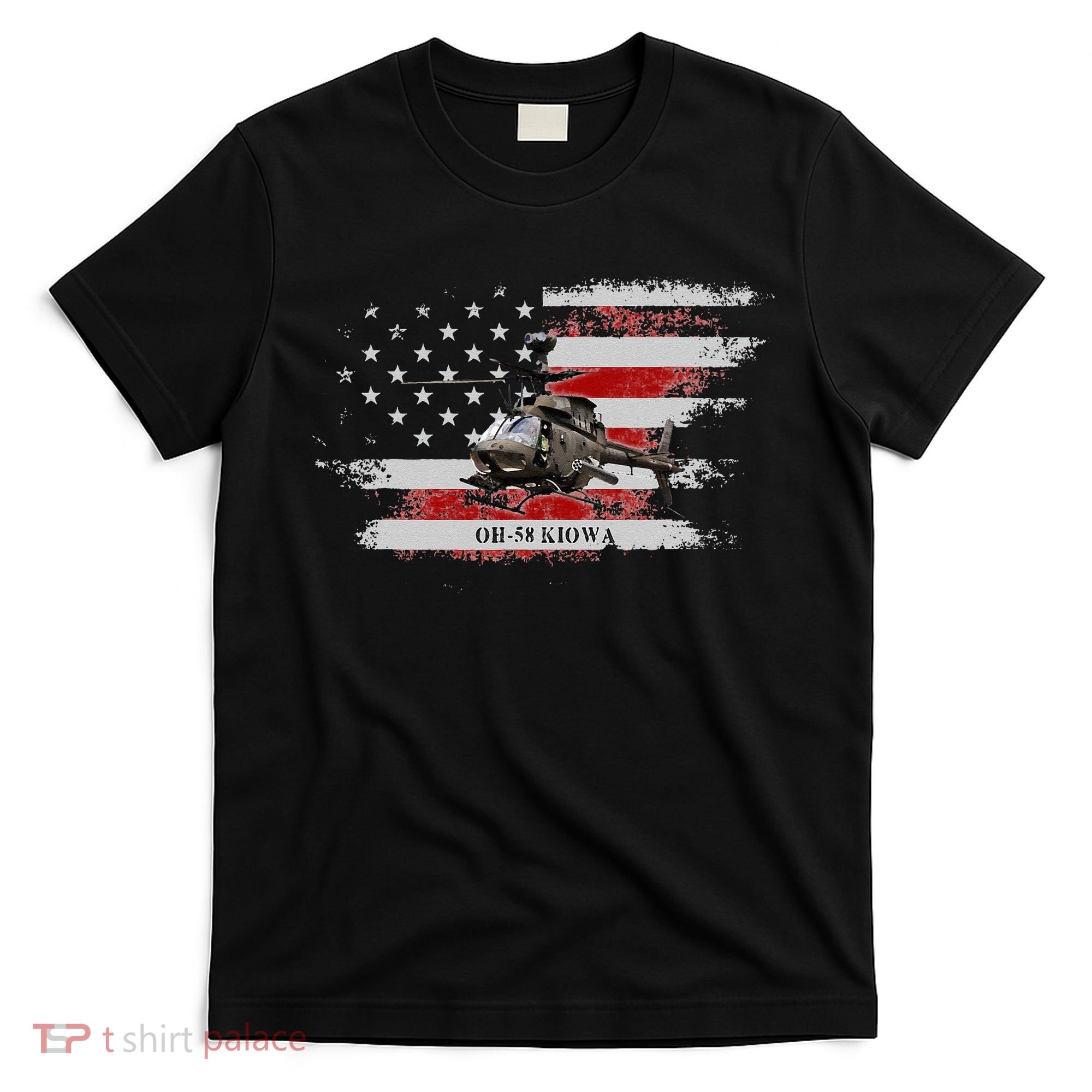 OH58 Kiowa Helicopter USA Flag Helicopter Pilot Gifts T-Shirt