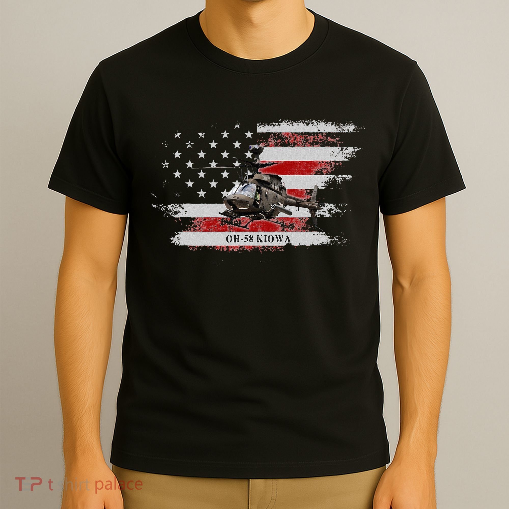 OH58 Kiowa Helicopter USA Flag Helicopter Pilot Gifts T-Shirt