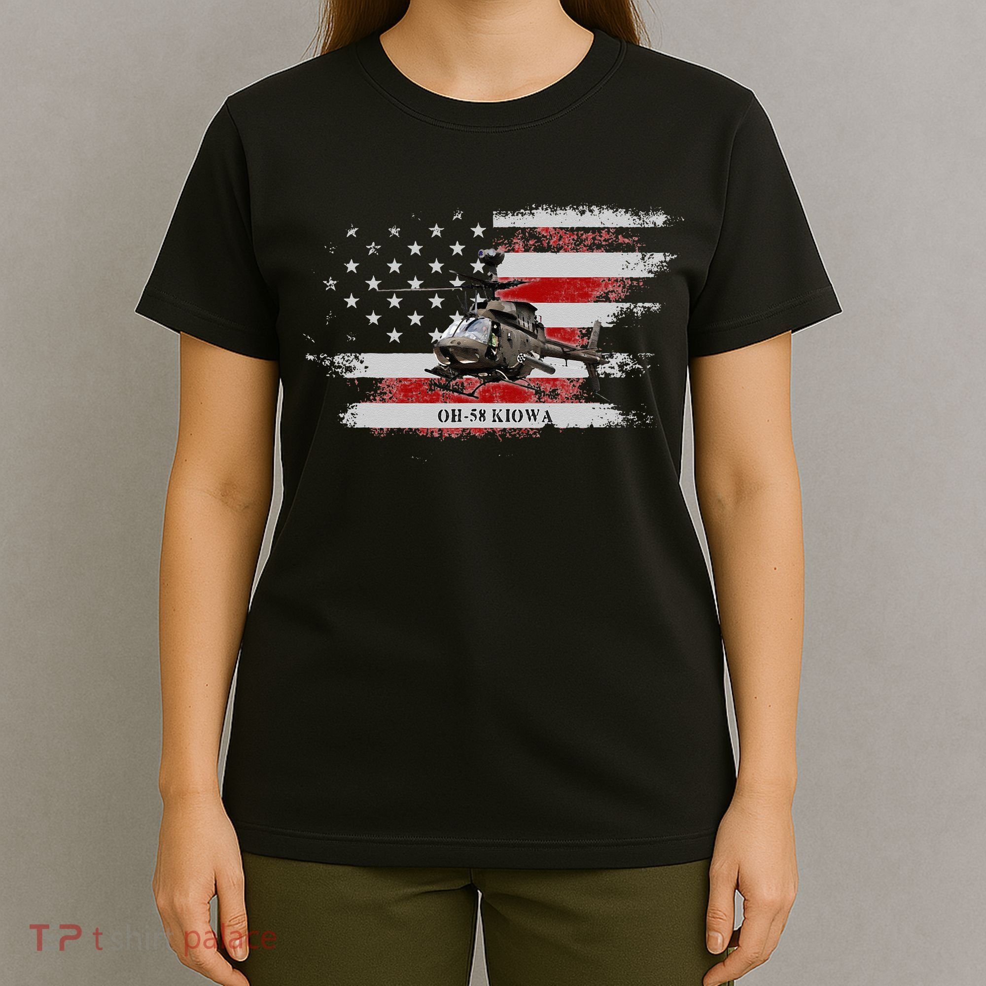 OH58 Kiowa Helicopter USA Flag Helicopter Pilot Gifts T-Shirt