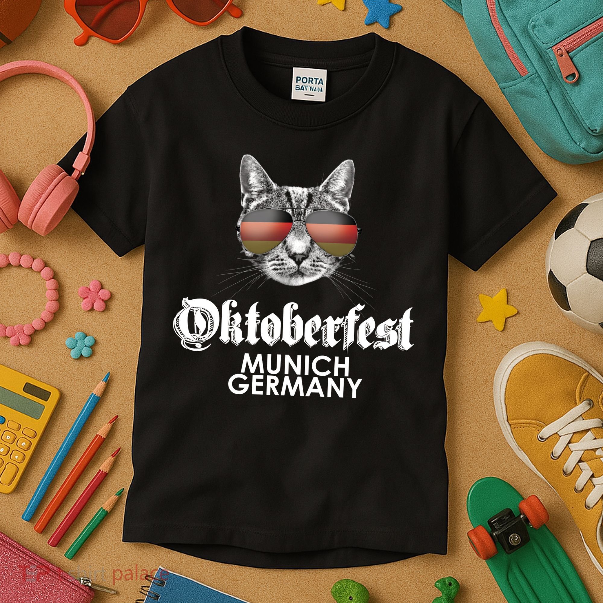 Oktoberfest Cat Munich Germany Kids T-Shirt