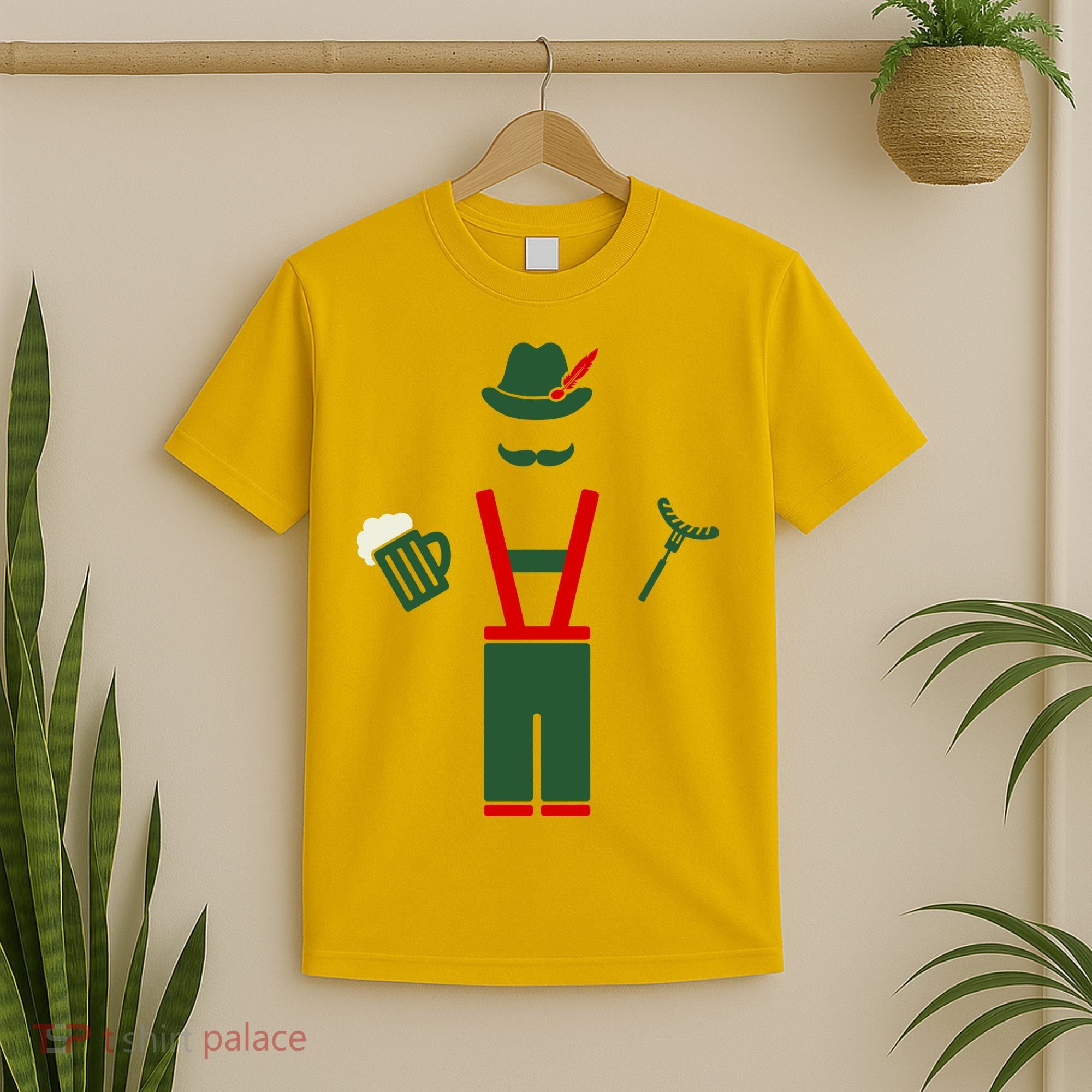Oktoberfest Mustache Lederhosen Beer & Sausage Icon T-Shirt