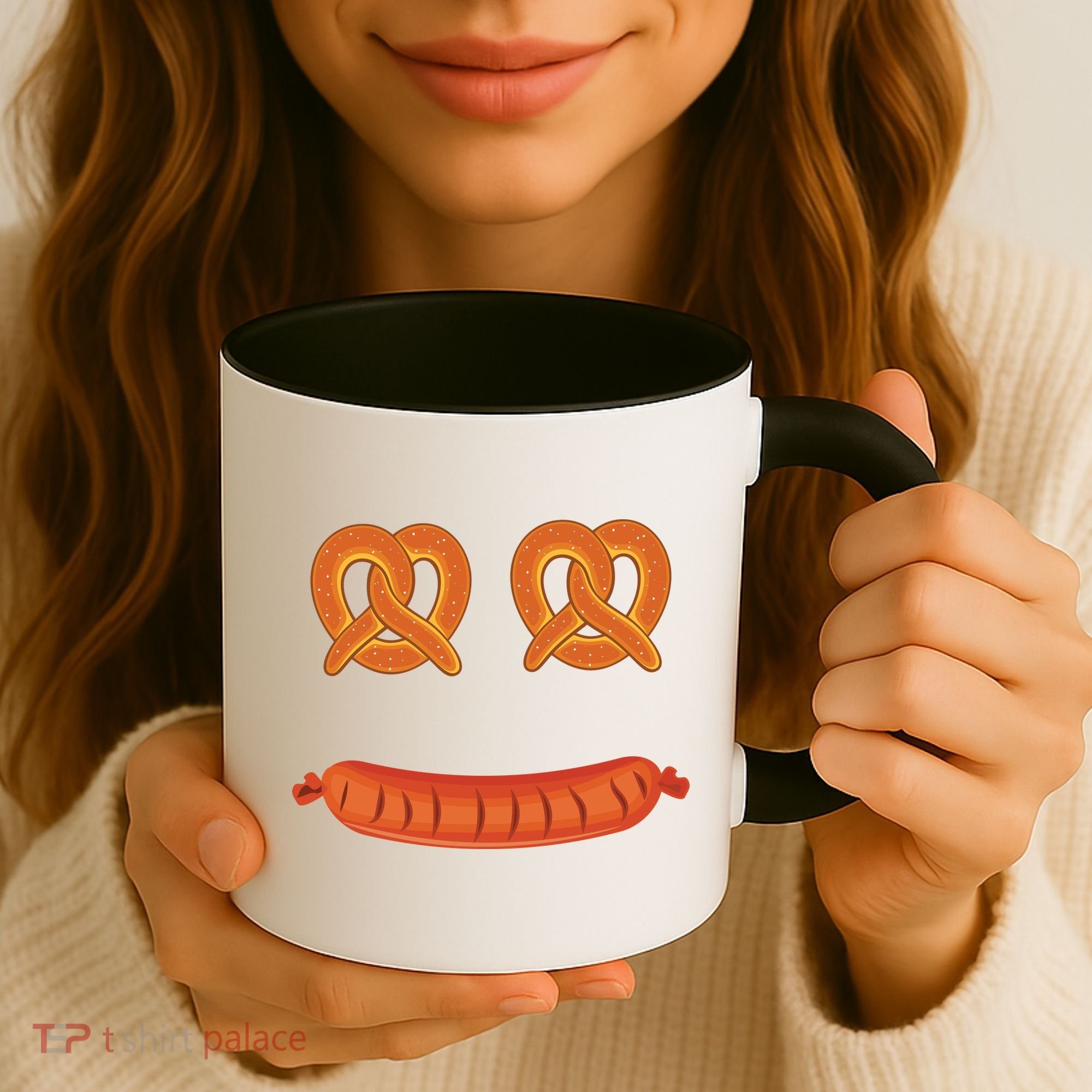 Oktoberfest Pretzel Sausage Smiley Face Coffee Mug