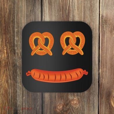 Oktoberfest Pretzel Sausage Smiley Face Coaster