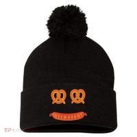 Oktoberfest Pretzel Sausage Smiley Face Pom Pom 12in Knit Beanie thumb 0