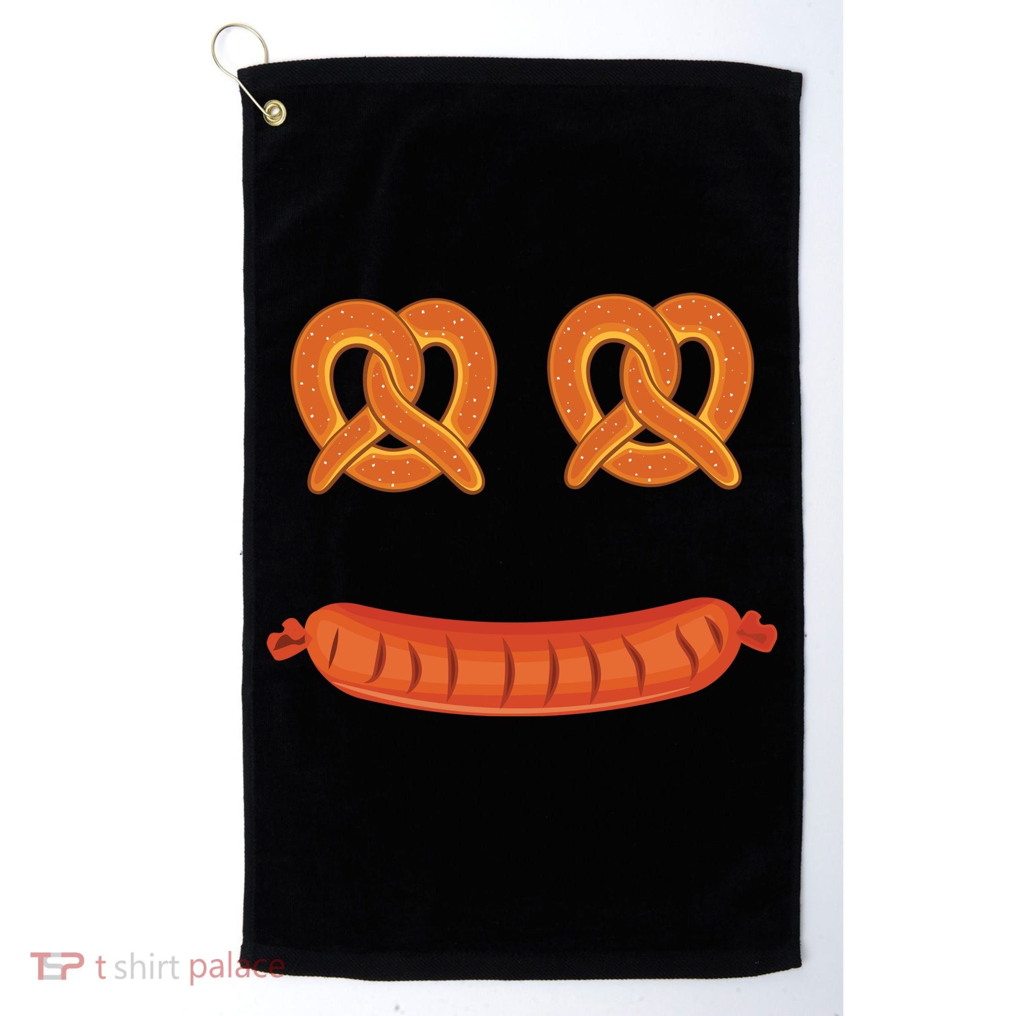 Oktoberfest Pretzel Sausage Smiley Face Golf Towel