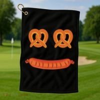 Oktoberfest Pretzel Sausage Smiley Face Golf Towel thumb 1