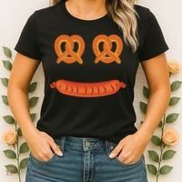 Oktoberfest Pretzel Sausage Smiley Face Women's T-Shirt thumb 2