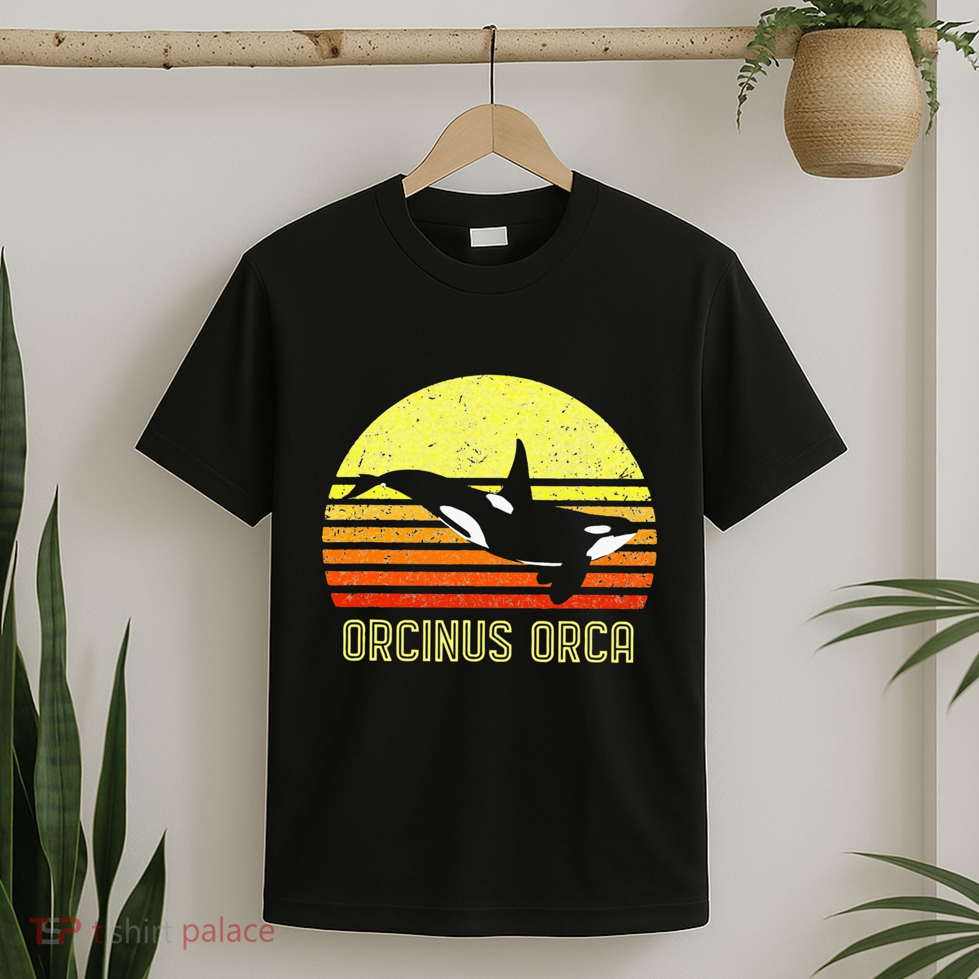 Orca Killer Whale Dolphin Marine Science Biologist Retro Sun T-Shirt