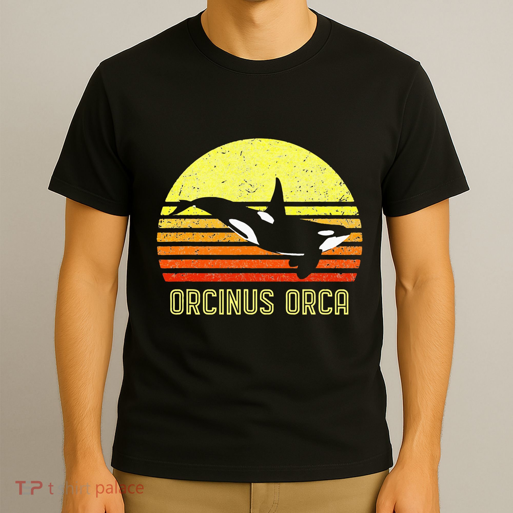 Orca Killer Whale Dolphin Marine Science Biologist Retro Sun T-Shirt
