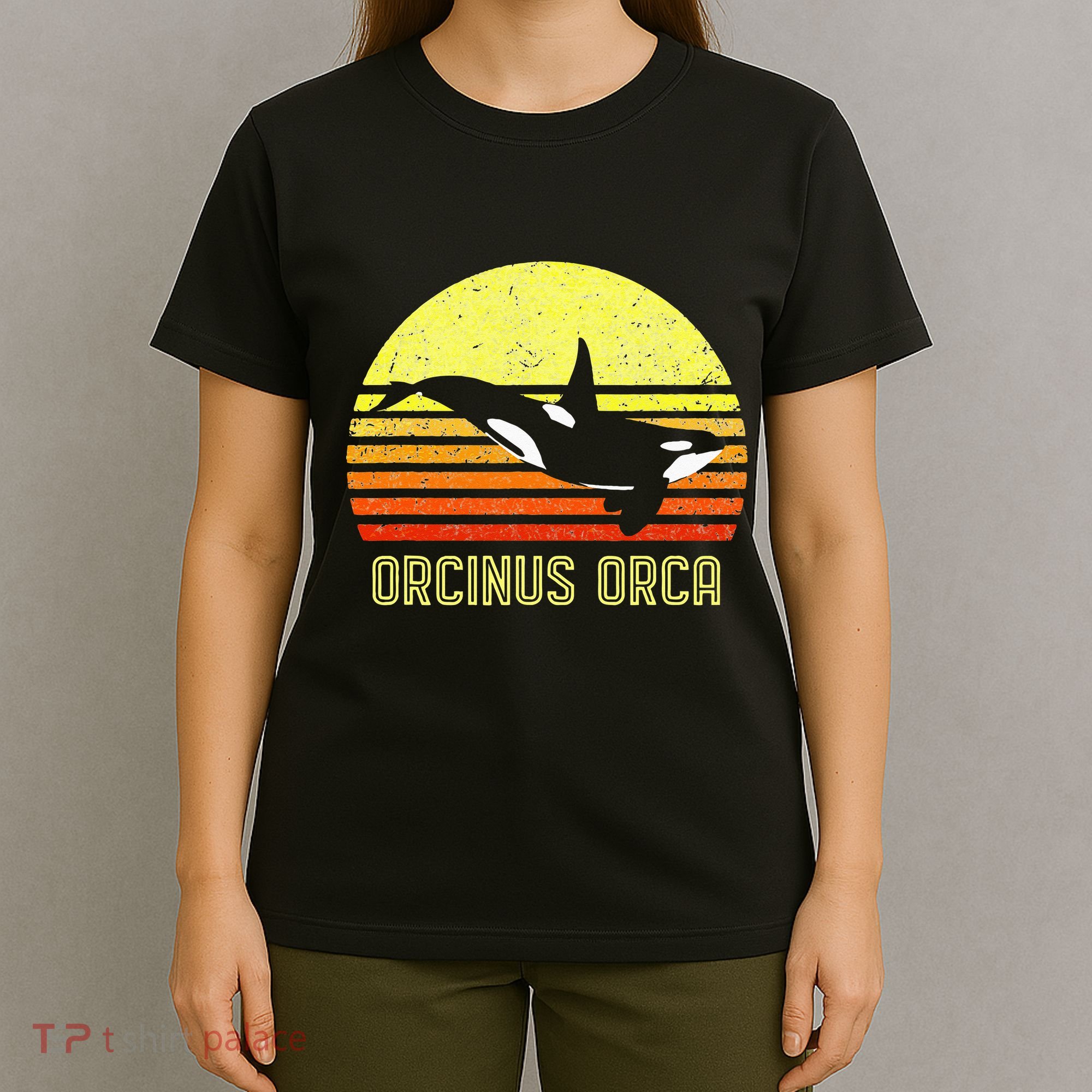 Orca Killer Whale Dolphin Marine Science Biologist Retro Sun T-Shirt