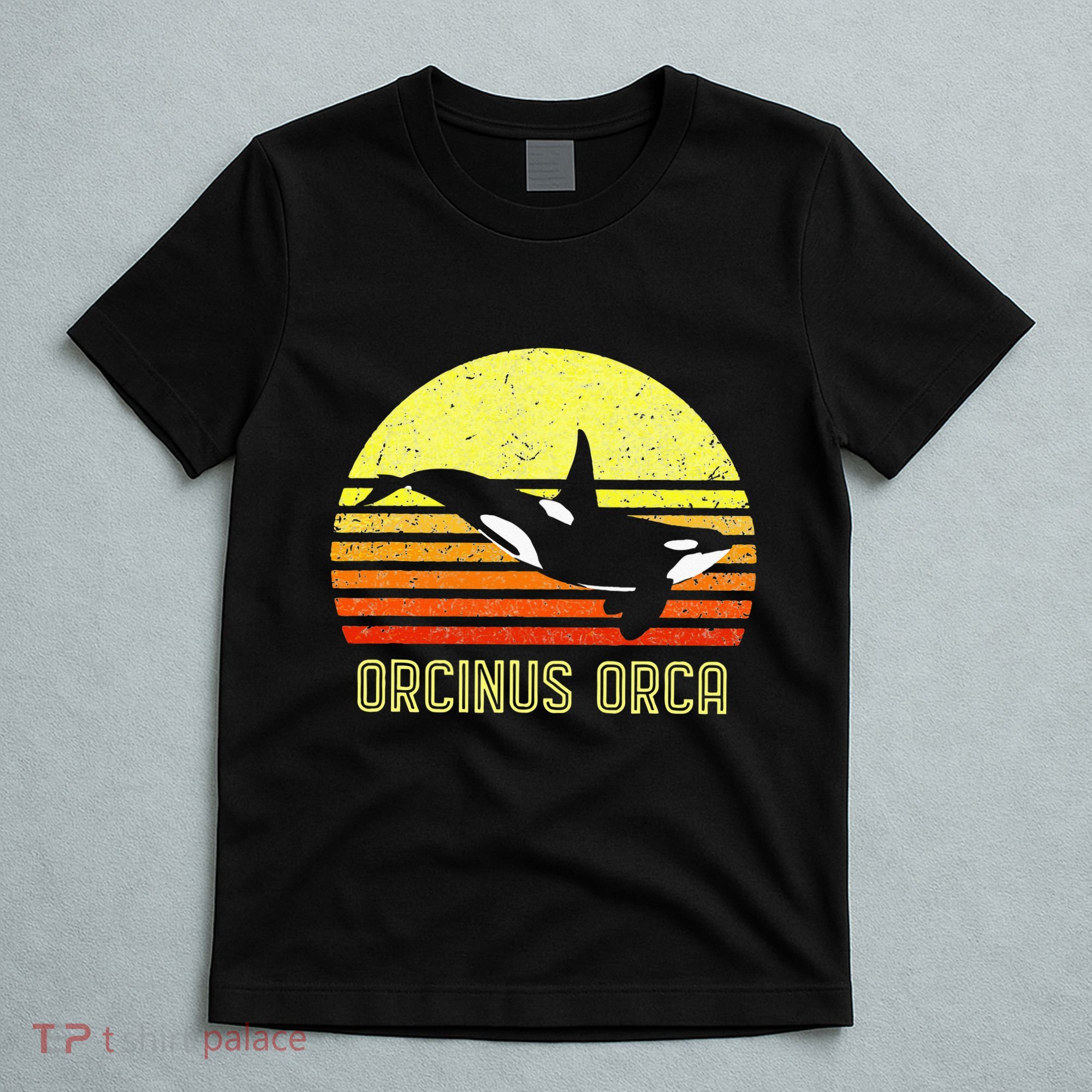 Orca Killer Whale Dolphin Marine Science Biologist Retro Sun T-Shirt