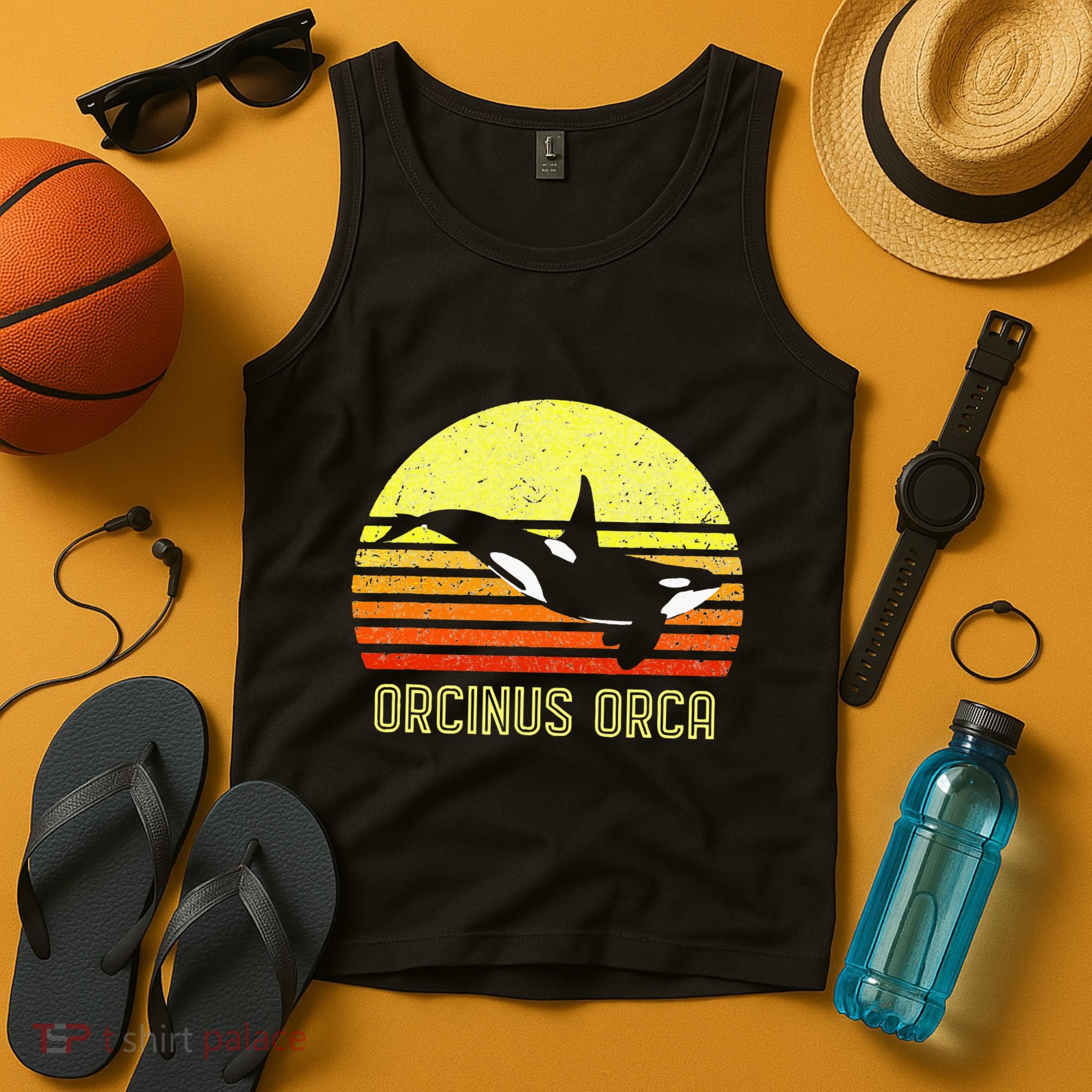 Orca Killer Whale Dolphin Marine Science Biologist Retro Sun Tank Top