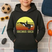 Orca Killer Whale Dolphin Marine Science Biologist Retro Sun Kids Hoodie thumb 2