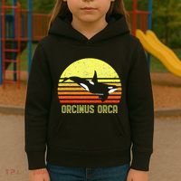 Orca Killer Whale Dolphin Marine Science Biologist Retro Sun Kids Hoodie thumb 3