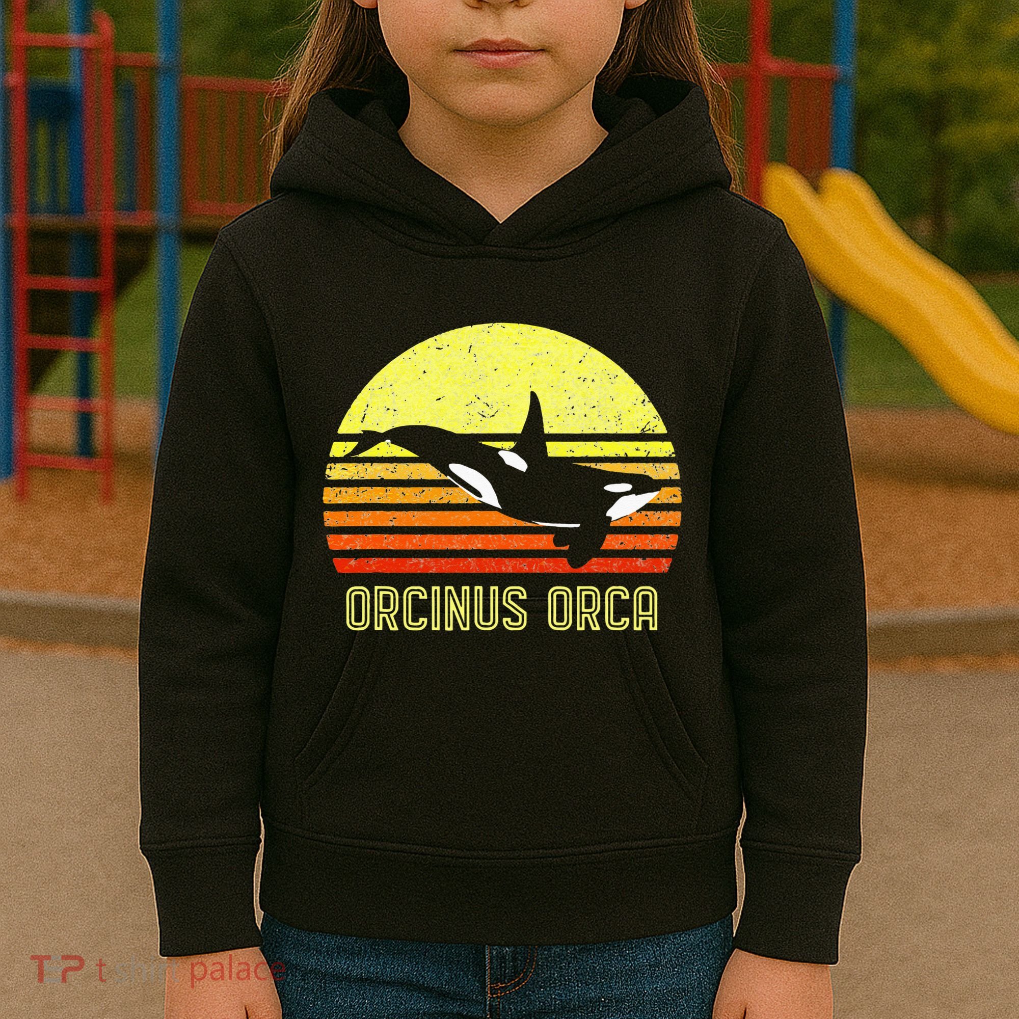 Orca Killer Whale Dolphin Marine Science Biologist Retro Sun Kids Hoodie