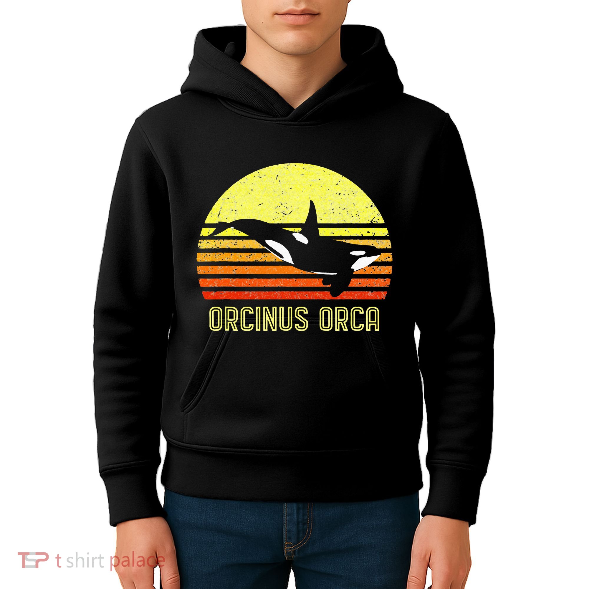 Orca Killer Whale Dolphin Marine Science Biologist Retro Sun Kids Hoodie