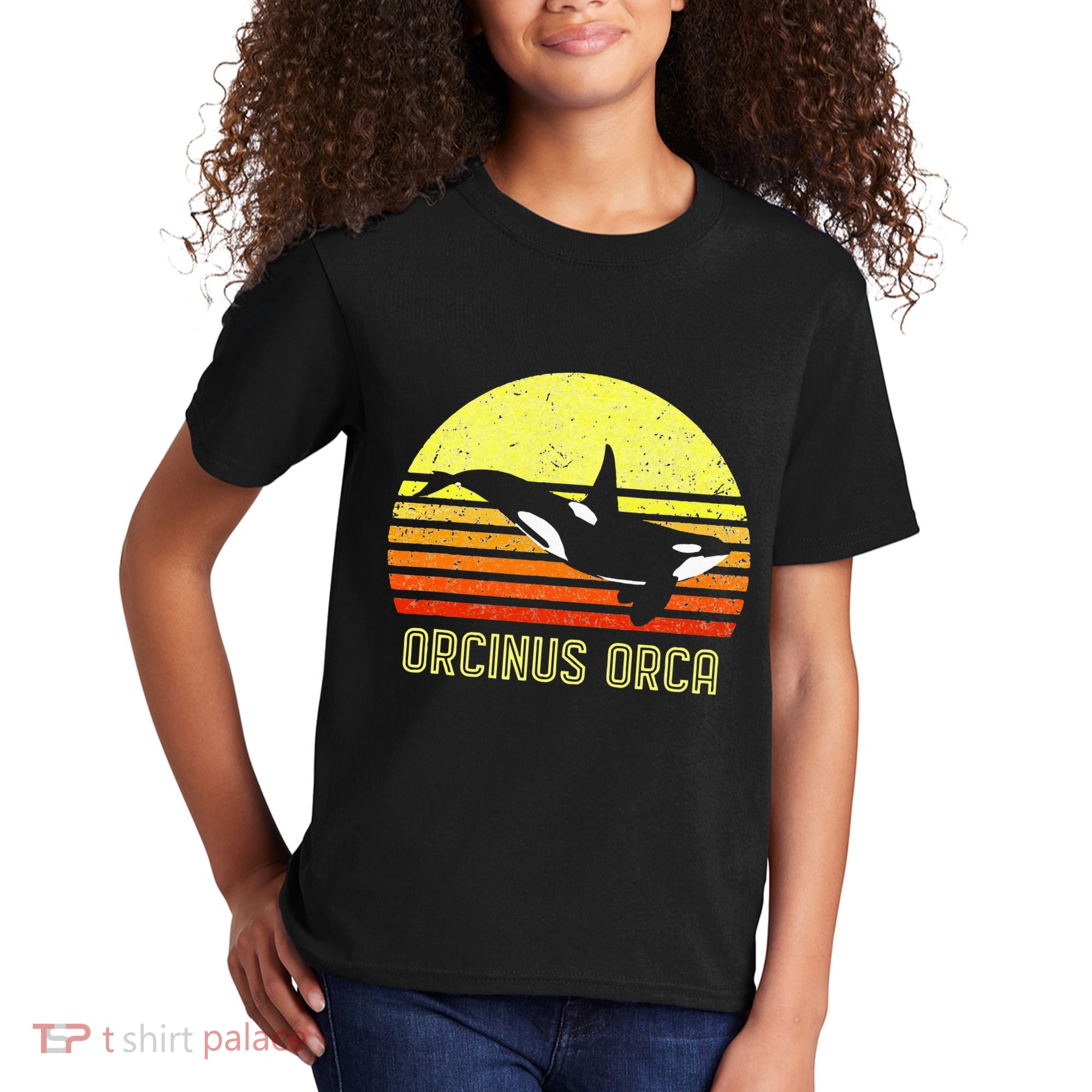 Orca Killer Whale Dolphin Marine Science Biologist Retro Sun Kids T-Shirt