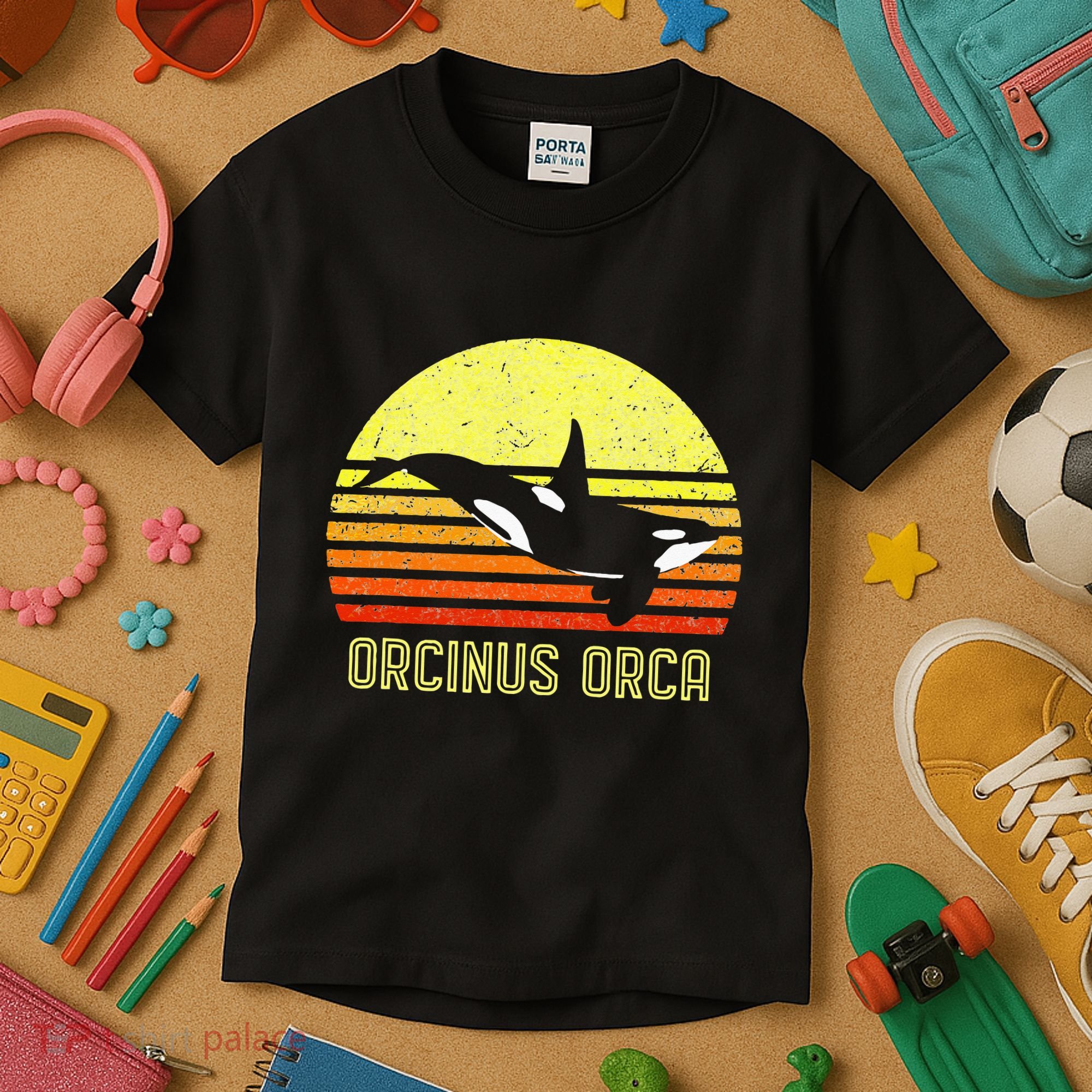 Orca Killer Whale Dolphin Marine Science Biologist Retro Sun Kids T-Shirt