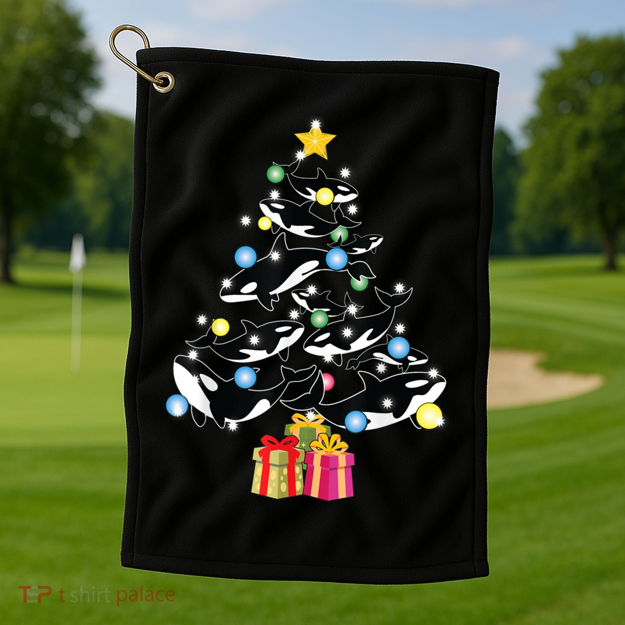 Orca Killer Whale Christmas Tree Orca Whales Lover Gift Golf Towel