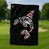 Orca Killer Whale Pacific Northwest Alaska Native American Golf Towel thumb 1