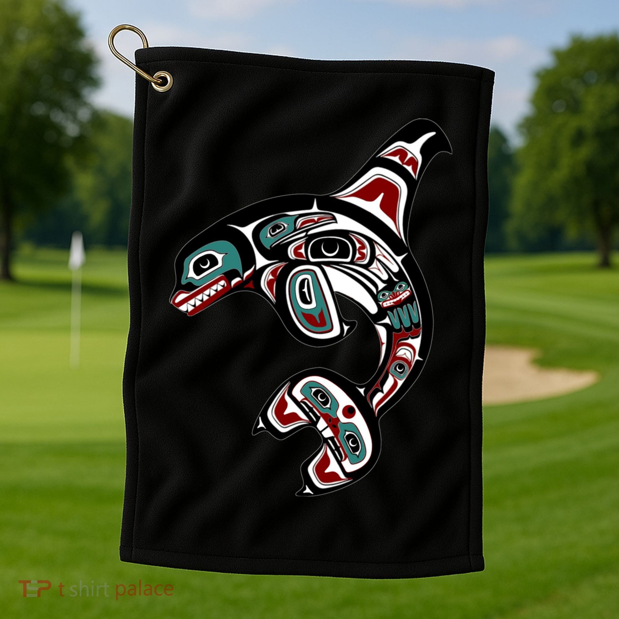 Orca Killer Whale Pacific Northwest Alaska Native American Golf Towel