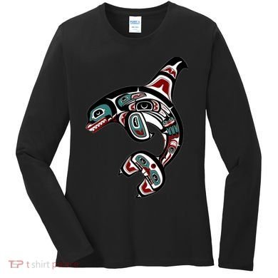 Orca Killer Whale Pacific Northwest Alaska Native American Women's Long Sleeve Shirt