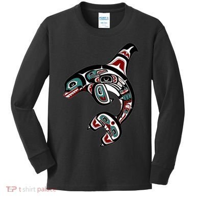 Orca Killer Whale Pacific Northwest Alaska Native American Kids Long Sleeve Shirt
