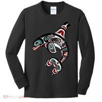Orca Killer Whale Pacific Northwest Alaska Native American Kids Long Sleeve Shirt thumb 0