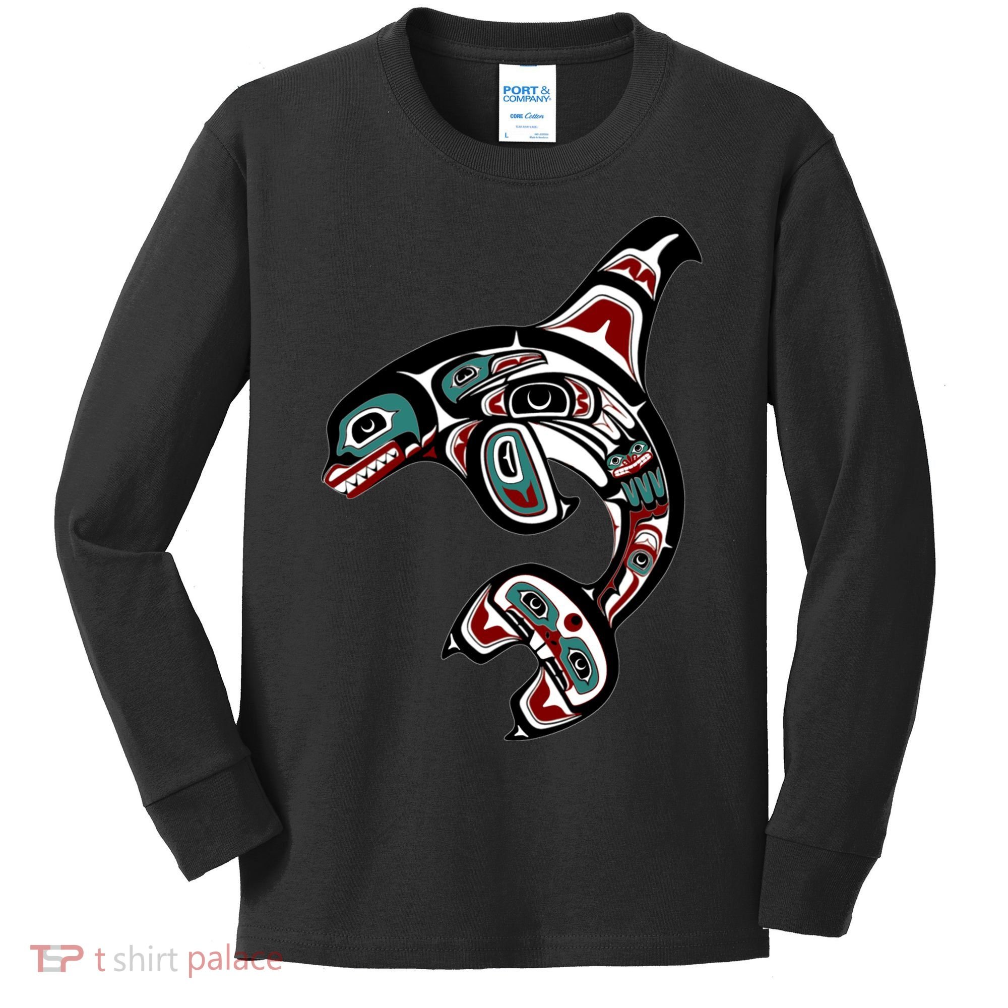 Orca Killer Whale Pacific Northwest Alaska Native American Kids Long Sleeve Shirt
