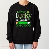 One Lucky 1st Grade Teacher St PatrickS Day Pencil Leopard Women's Sweatshirt thumb 0