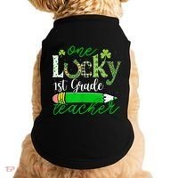 One Lucky 1st Grade Teacher St PatrickS Day Pencil Leopard Doggie Tank thumb 0