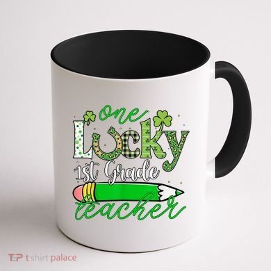 One Lucky 1st Grade Teacher St PatrickS Day Pencil Leopard Coffee Mug back