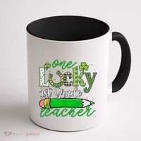 One Lucky 1st Grade Teacher St PatrickS Day Pencil Leopard Coffee Mug thumb 1