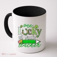 One Lucky 1st Grade Teacher St PatrickS Day Pencil Leopard Coffee Mug thumb 0