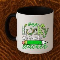 One Lucky 1st Grade Teacher St PatrickS Day Pencil Leopard Coffee Mug thumb 2