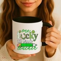 One Lucky 1st Grade Teacher St PatrickS Day Pencil Leopard Coffee Mug thumb 3