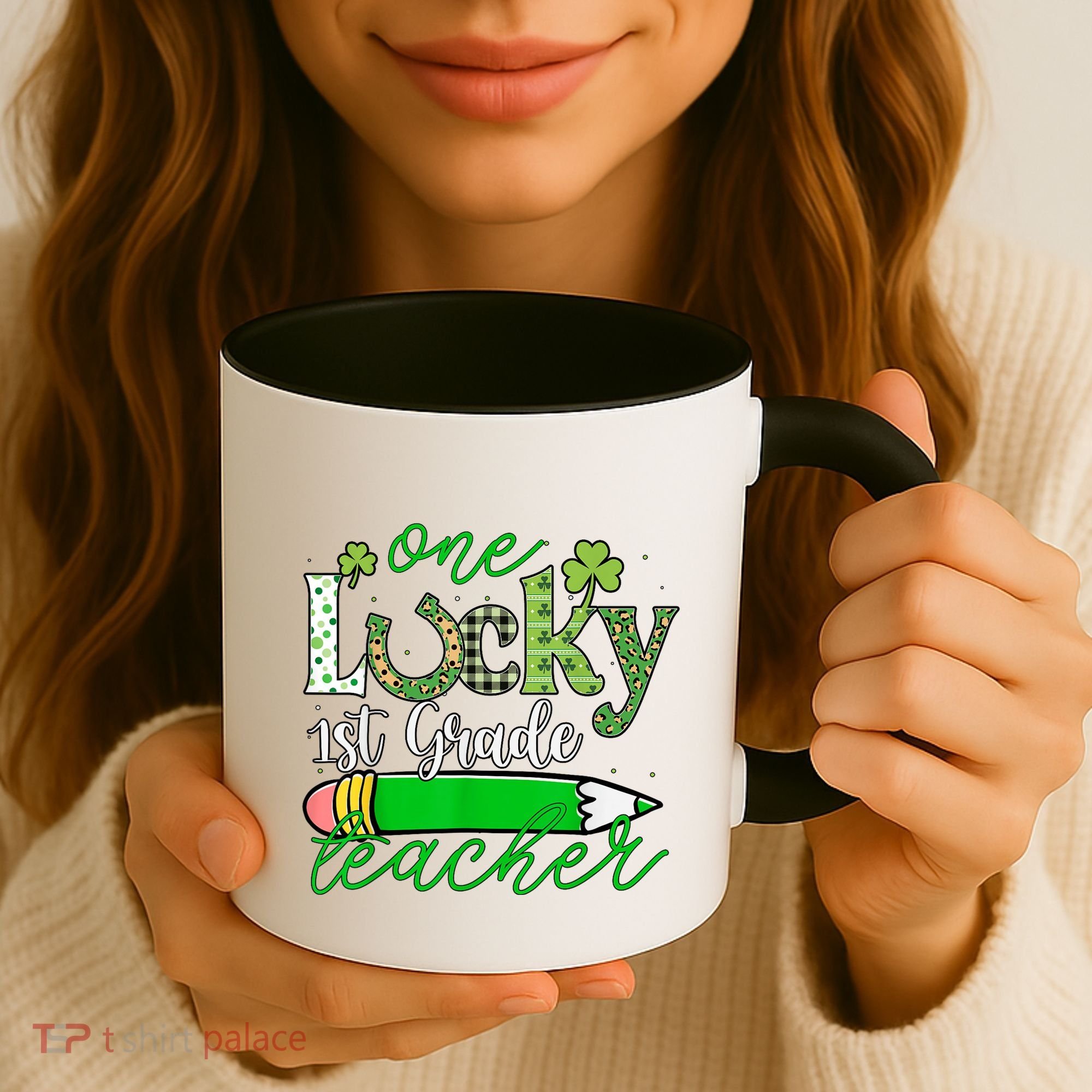One Lucky 1st Grade Teacher St PatrickS Day Pencil Leopard Coffee Mug