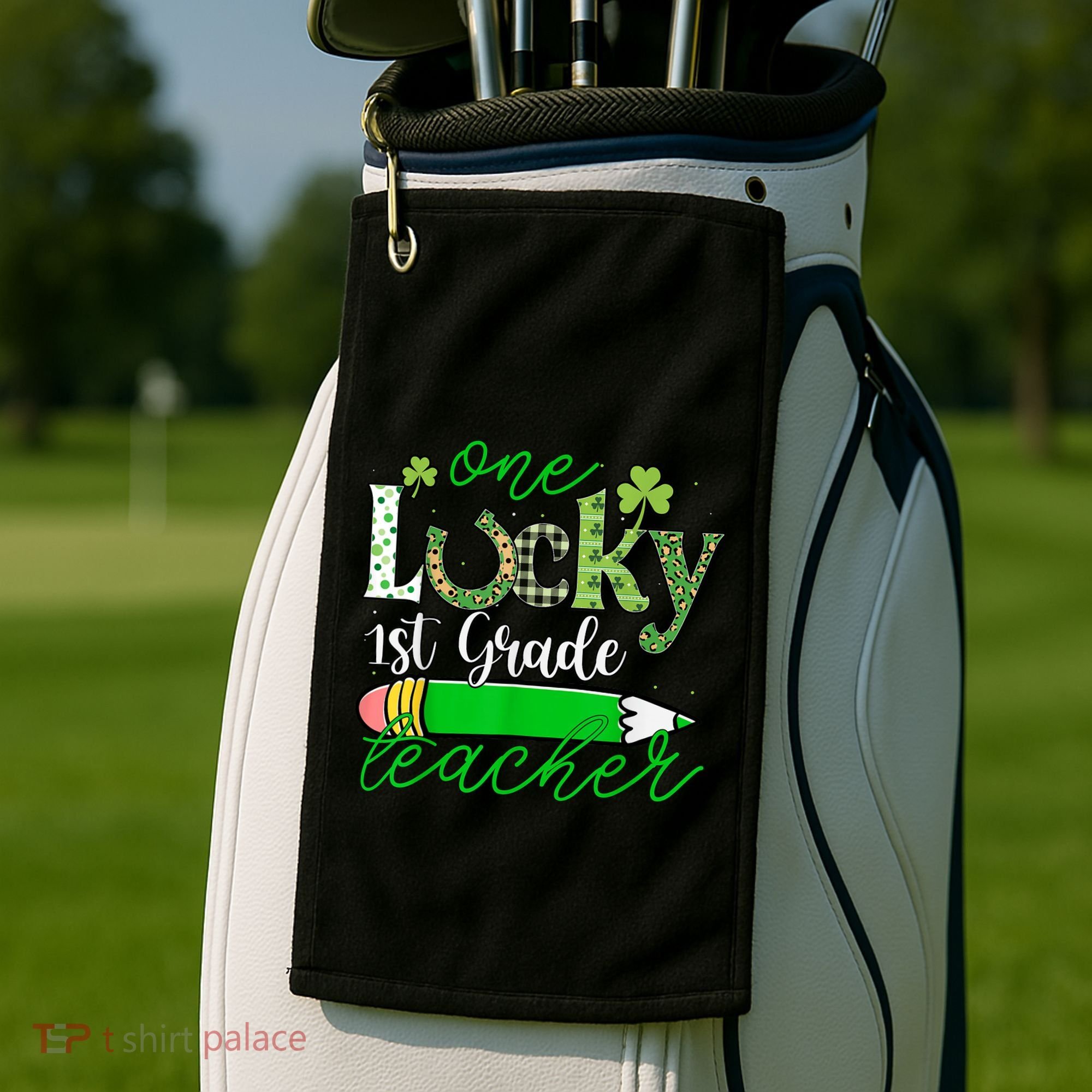 One Lucky 1st Grade Teacher St PatrickS Day Pencil Leopard Golf Towel