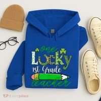 One Lucky 1st Grade Teacher St PatrickS Day Pencil Leopard Hoodie thumb 4