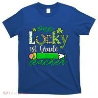 One Lucky 1st Grade Teacher St PatrickS Day Pencil Leopard T-Shirt thumb 0