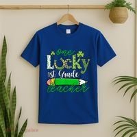 One Lucky 1st Grade Teacher St PatrickS Day Pencil Leopard T-Shirt thumb 2