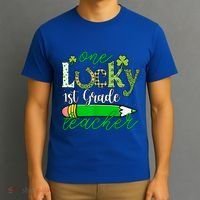 One Lucky 1st Grade Teacher St PatrickS Day Pencil Leopard T-Shirt thumb 3
