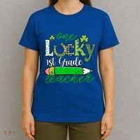 One Lucky 1st Grade Teacher St PatrickS Day Pencil Leopard T-Shirt thumb 4