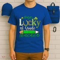 One Lucky 1st Grade Teacher St PatrickS Day Pencil Leopard T-Shirt thumb 6