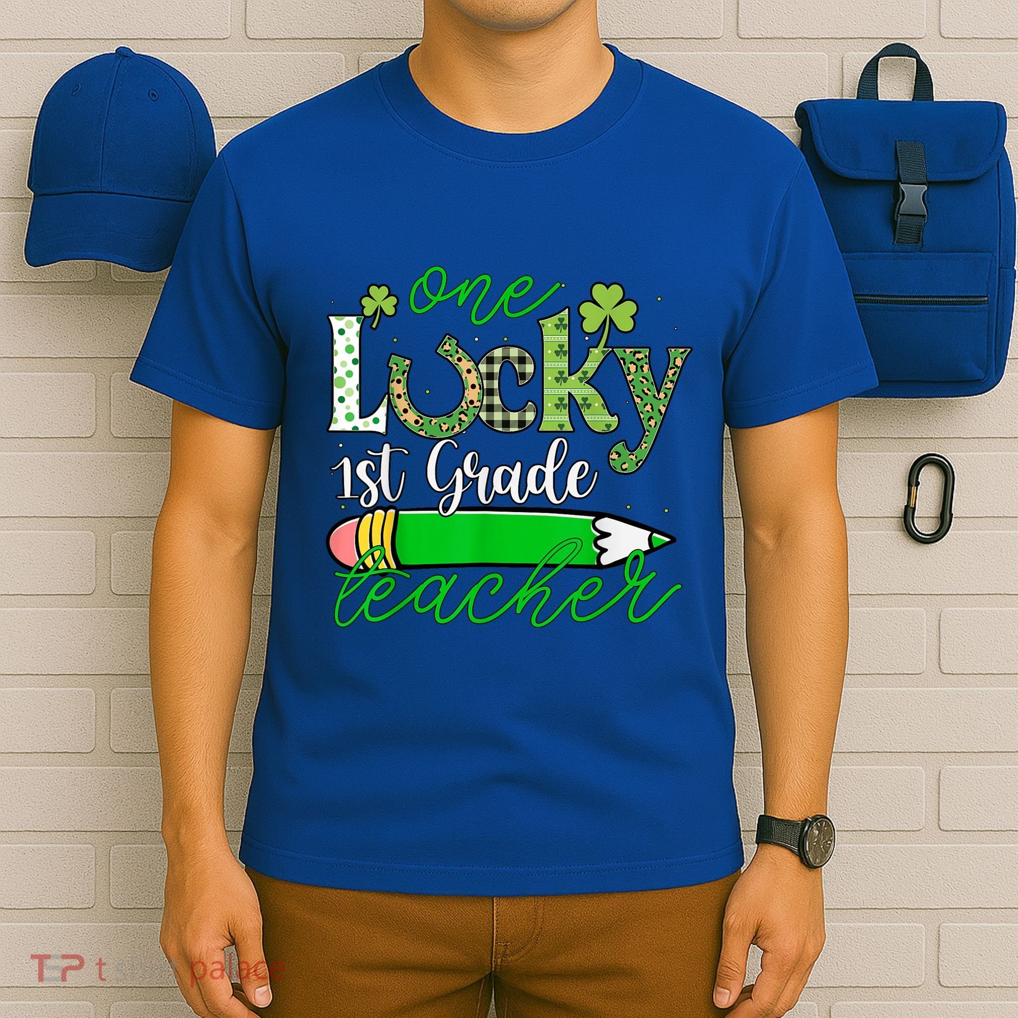 One Lucky 1st Grade Teacher St PatrickS Day Pencil Leopard T-Shirt